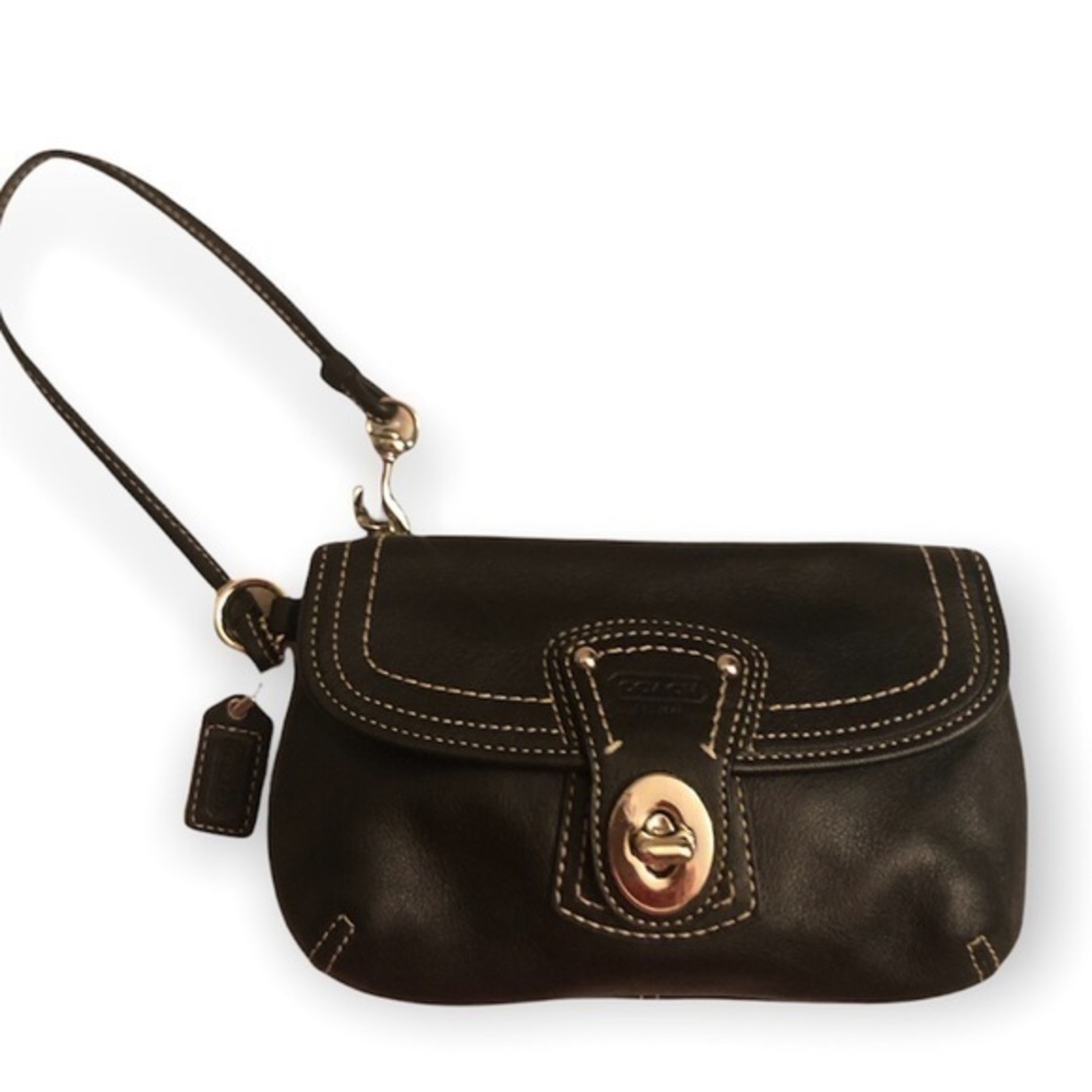 Coach black leather wristlet bag